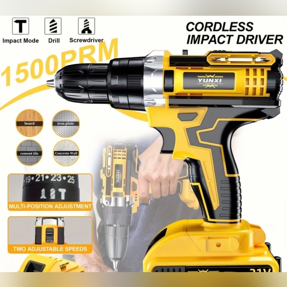 Yellow Cordless Impact Driver - 1500RPM